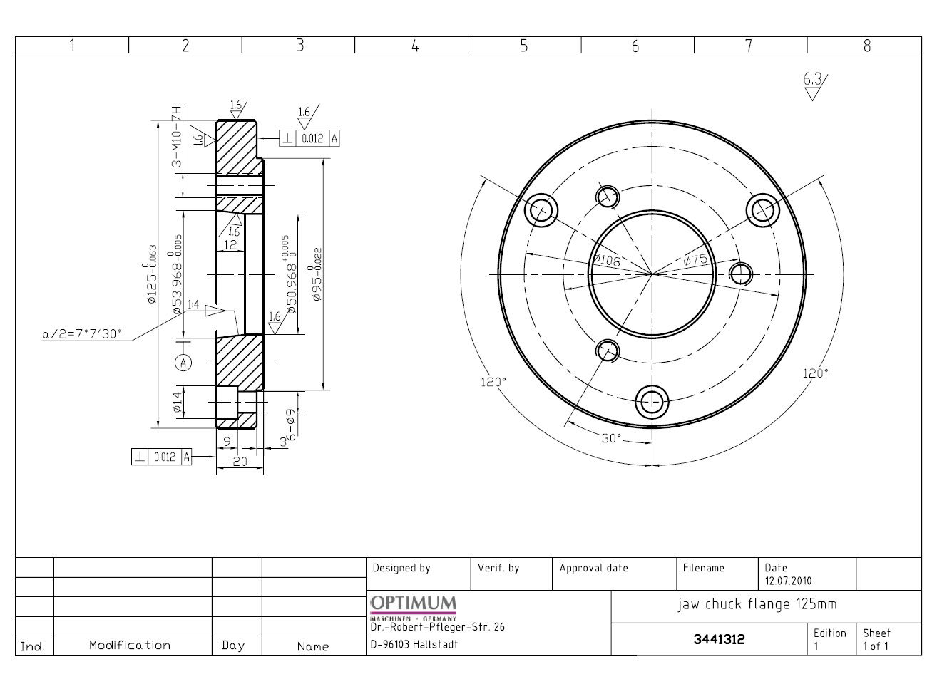 Optimum Tokmányfelfogó tárcsa, 3 pofás tokmányhoz D240/D280-hez termék fő termékképe
