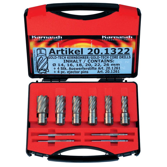 Metallkraft Koronafúró készlet GOLD-LINE 14/16/18/20/22/26mm / 30mm anyagv.-ig 19mm weldonszár termék fő termékképe