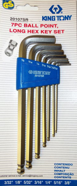 King Tony 7 részes gömbvégű hosszú imbuszkulcs készlet, coll  20107SR termék fő termékképe