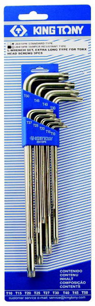 King Tony 9 részes torxvégű furatos hosszú imbuszkulcs készlet T10-T50  20419PR termék fő termékképe