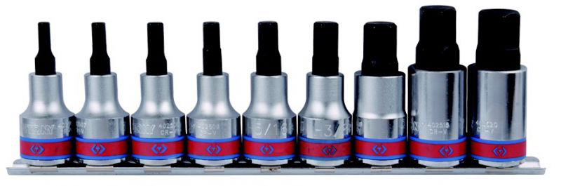 King Tony 9 részes 1/2˝-os hatszög bitfejkészlet coll sínen  L=55mm SAE 4110SR10 termék fő termékképe