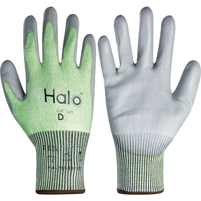 Halo PU BORÍTÁSÚ HABSZIVACS KESZTYŰ CUT-5  SZÜRKE/ZÖLD SZ-10 termék fő termékképe