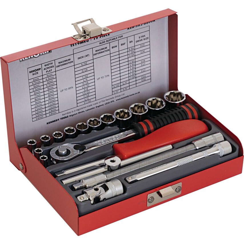 Kennedy Pro KEN-GRIP DUGÓKULCS KÉSZLETEK - 1/4" NÉGYSZÖG MEGHAJTÓ, 19 DARABOS METRIKUS KÉSZLET termék fő termékképe