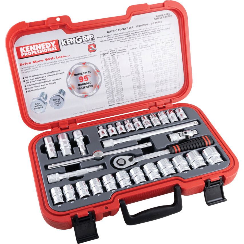 Kennedy Pro KEN-GRIP DUGÓKULCS KÉSZLETEK - 1/2" NÉGYSZÖG MEGHAJTÓ, 30 DARABOS METRIKUS KÉSZLET termék fő termékképe