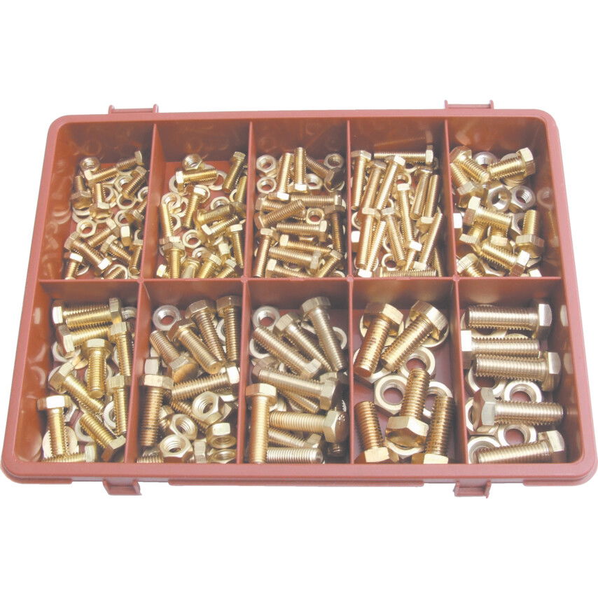 Qualfast SÁRGARÉZ HATLAPFEJŰ ANYACSAVAR ÉS ALÁTÉTGYŰRŰ KÉSZLET termék fő termékképe