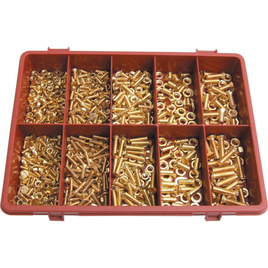 Qualfast SÁRGARÉZ EGYHORNYÚ SÜLLY. FEJŰ TÖVIGMENETES ANYACSAVAR ÉS ALÁTÉTGYŰRŰ KÉSZLET termék fő termékképe