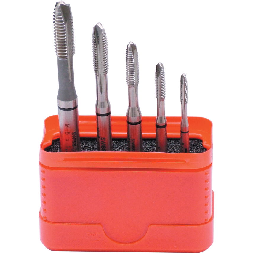 SwissTech M3-M8 FEKETE GYŰRŰS HSS-CO EGYENES HORNYÚ TERELŐÉLES GÉPI MENETFÚRÓ KÉSZLET (5 DB-OS) termék fő termékképe