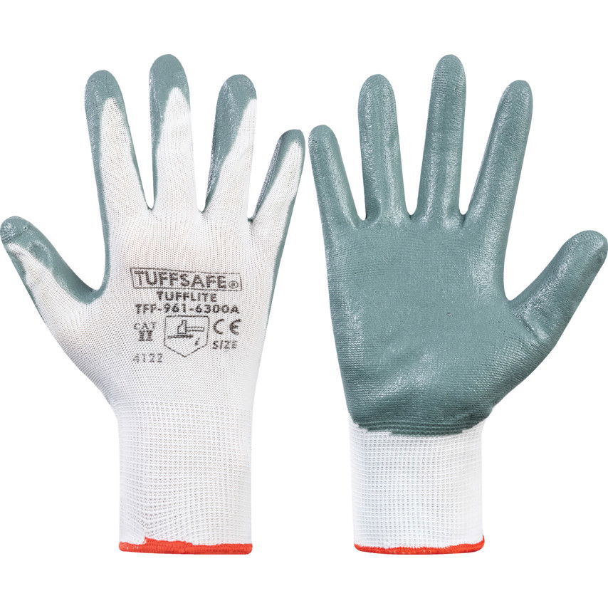Tuffsafe TUFFLITE WHITE NYLON LINED GREYNITRILE GLOVES-9 termék fő termékképe