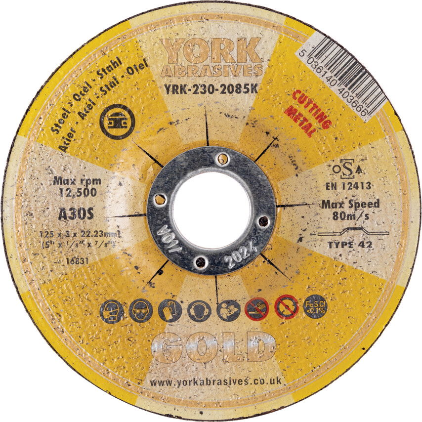 York Abrasives Gold 125X3X22.23MM A30S DPC VÁGÓKORONG termék fő termékképe