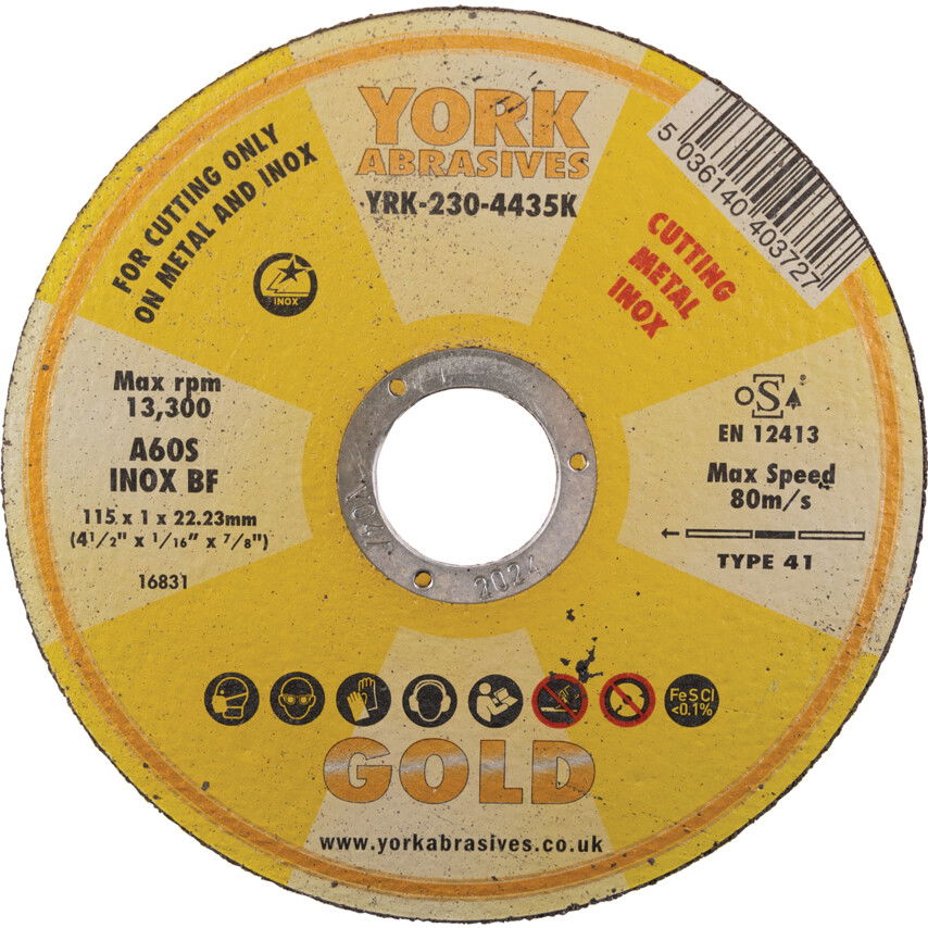 York Abrasives Gold 115X1X22.23MM A60S INOX BF VÁGÓKORONG termék fő termékképe