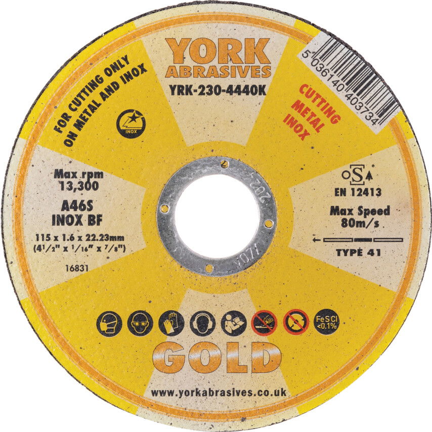 York Abrasives Gold 115X1.6X22.23MM A46S INOX BF VÁGÓKORONG termék fő termékképe