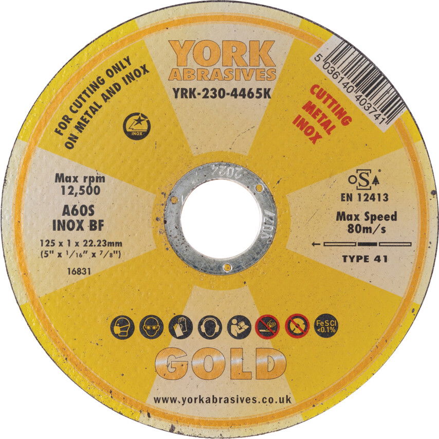 York Abrasives Gold 125X1X22.23MM A60S INOX BF VÁGÓKORONG termék fő termékképe