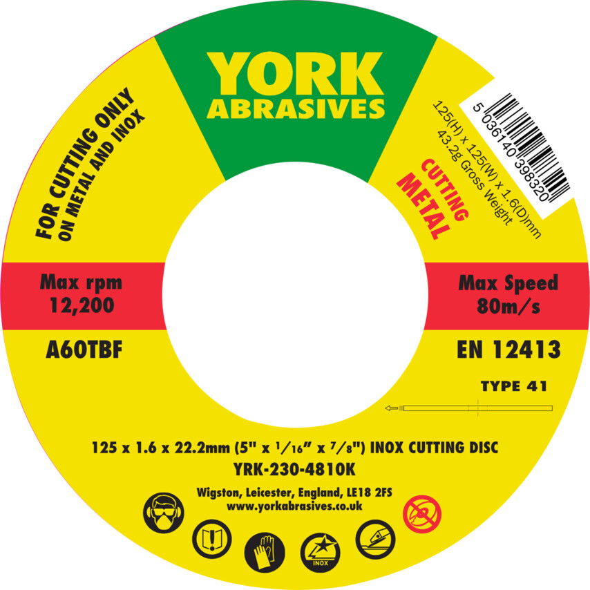 York 125X1.6X22.23MM A60TBF INOX VÁGÓKORONG,T41 termék fő termékképe