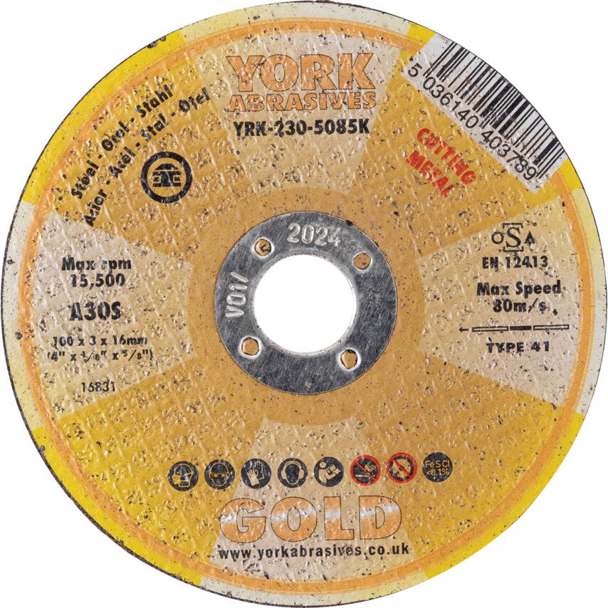 York Abrasives Gold 100X3X16MM A30S LAPOS VÁGÓKORONG termék fő termékképe