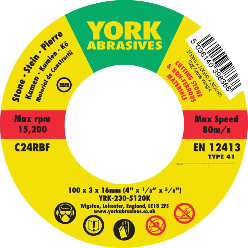 York 100X3X16  C24RBF LAPOS VÁGÓKORONG T41 termék fő termékképe