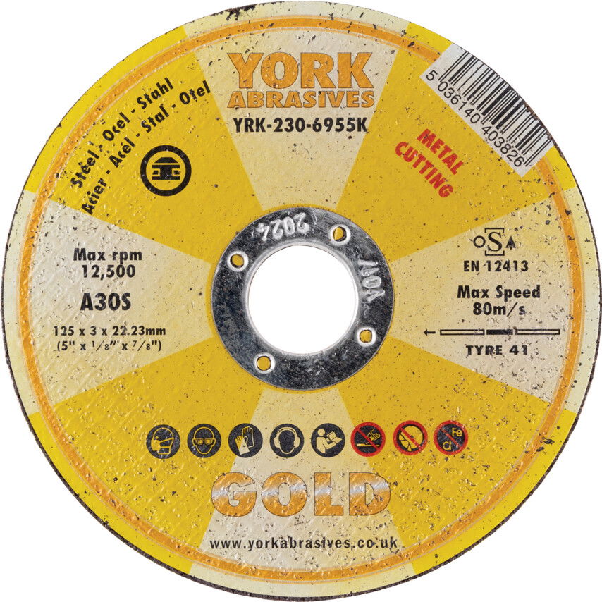 York Abrasives Gold 125X3X22.23MM A30S LAPOS VÁGÓKORONG termék fő termékképe
